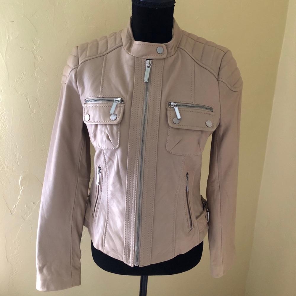 MICHAEL Michael Kors Taupe Leather Utility Jacket
